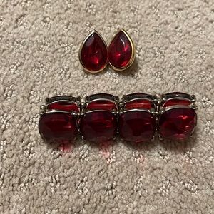 Costume Jewelry Red clip on earrings and bracelet